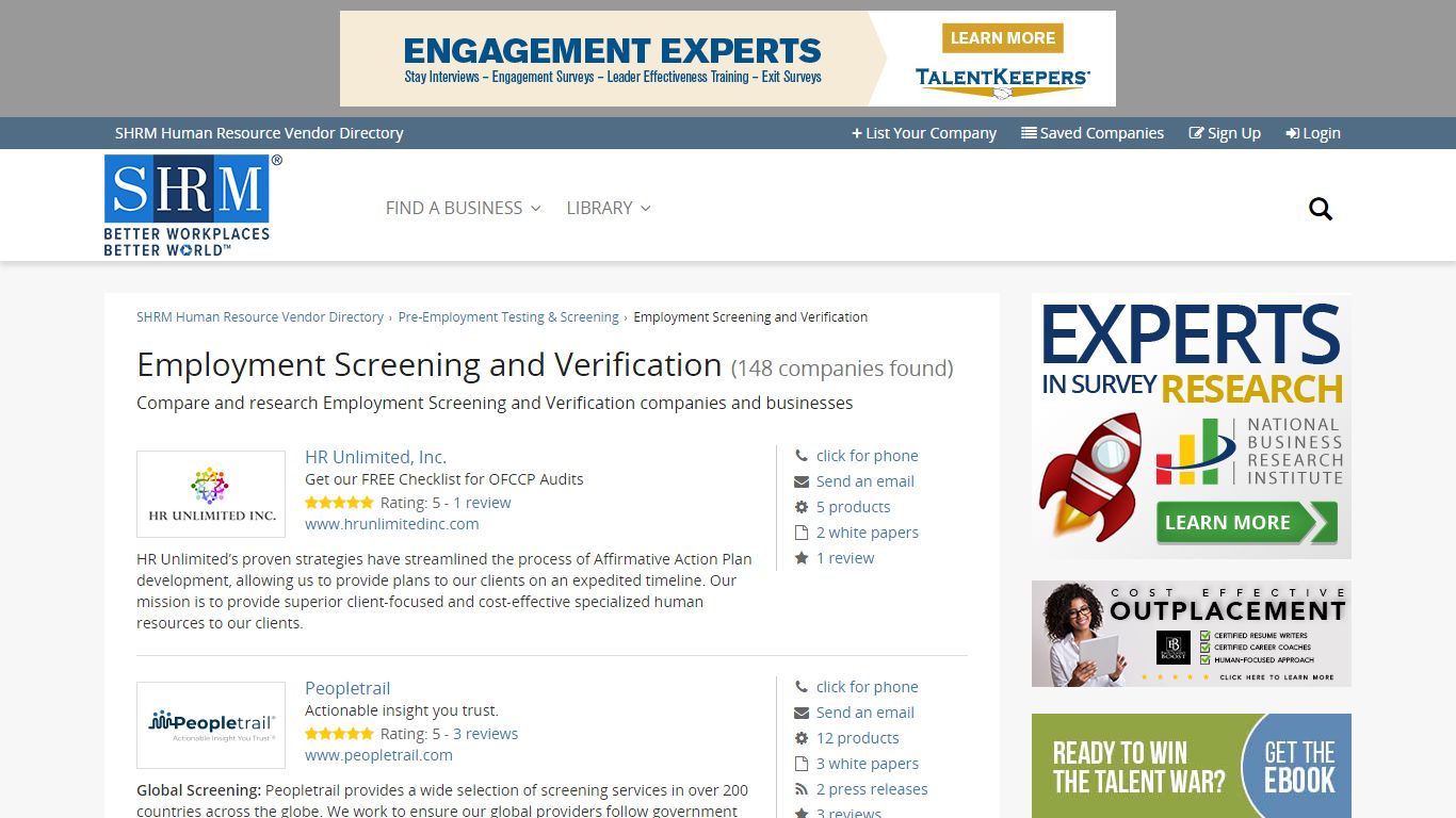 Employment Screening and Verification (151 companies found) - SHRM